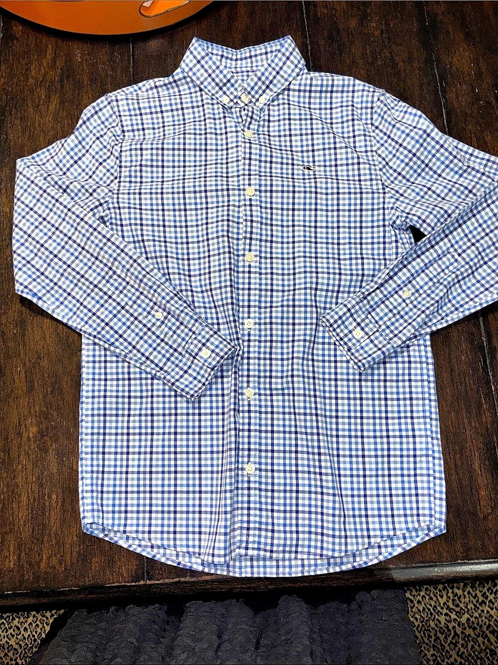 Vineyard Vines Boys Size Large (16) Gingham Button Down - Blue & White
